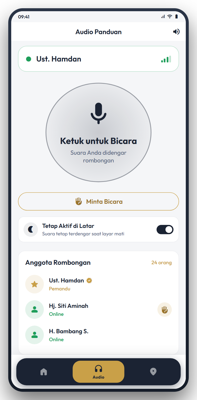 Layar audio panduan rombongan HajjLink