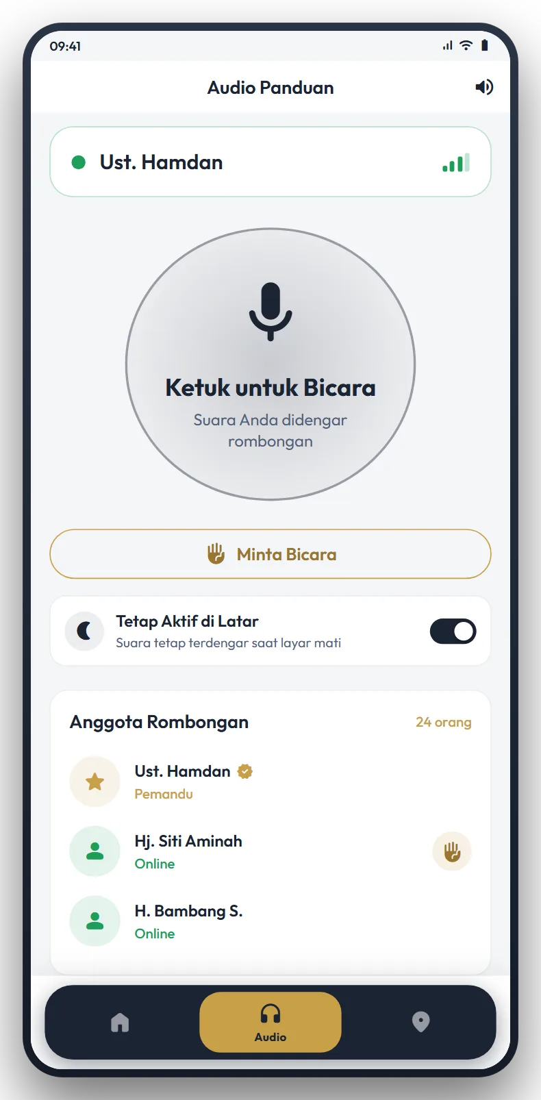 Layar audio panduan rombongan HajjLink